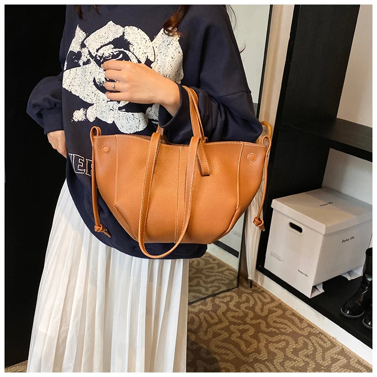 High Quality PU Tote Bags Fashion Solid Hasp Simple Versatile Sense of Luxury Shoulder and Handbags for Women 2024 New Style