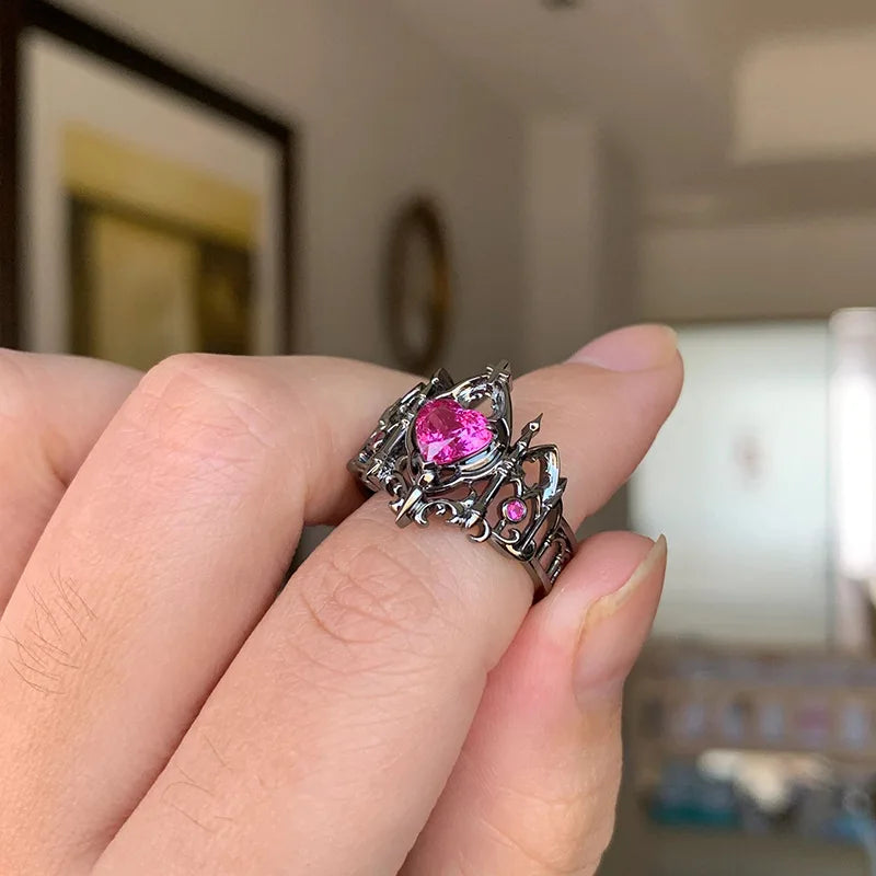 Gothic Cross Ring Heart-Shaped Ring Women's Special Fun Light Luxury French Medieval Men's Adjustable Rings In Multiple Colors