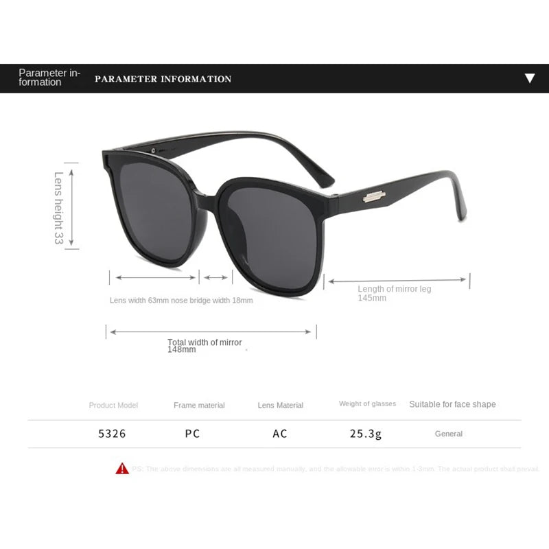 Large Frame Black Face Trimming Sunglasses - Outdoor Travel UV400