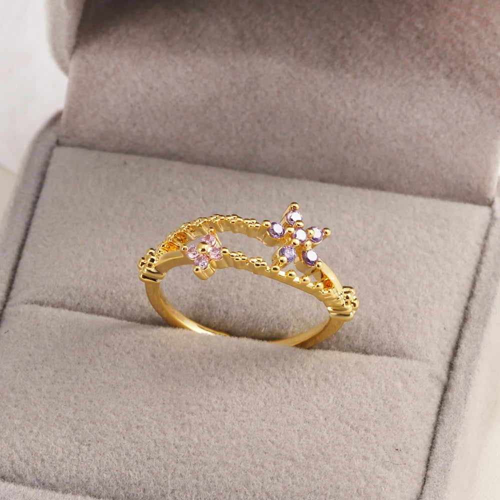 Fashion Moon Heart Flower Butterfly Rings For Women Sweet Girls Exquisite Shiny Rhinestone Crystal Open Ring 2025 Romantic Jewel