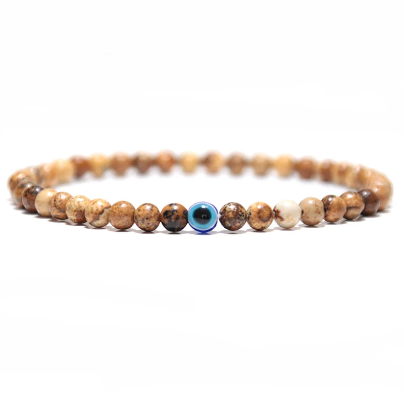 Fashion 4mm Bracelet Natural Stone Beads Evil Eye Braslet Obsidian Hematite Elastic Braclet For Men Hand Jewelry Pulseras Homme