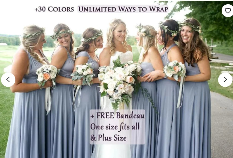 BABYONLINE Sexy Bridesmaid Dress Infinity Style Convertible Halter V neckline Gown Sleeveless Multiway Wrap Changable Guest Gown