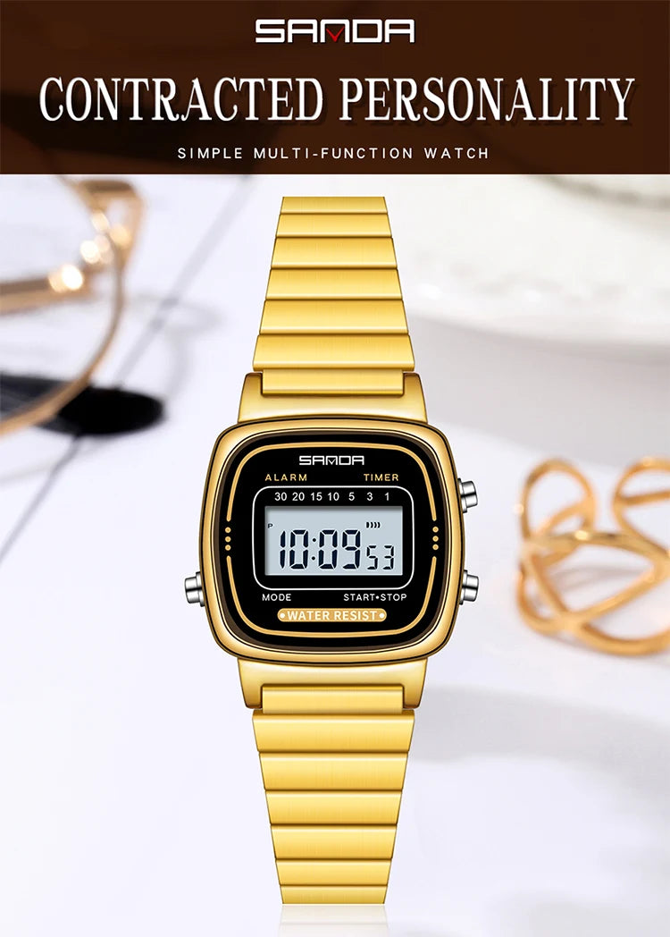 SANDA Golden Quartz Watch - Waterproof Ladies Fashion Wristwatch