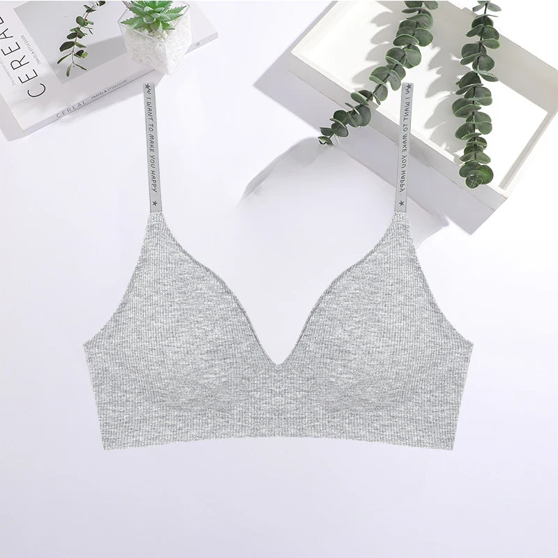 FINETOO 1PCS Women Sexy Seamless Bras Deep V Neck Bralette Sexy Lingerie Letter Strap Tops Push Up Underwear Wireless Brassiere