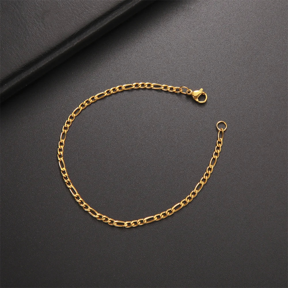 My Shape Fashion Cuban Chain Men Bracelet Stainless Steel 3/5/7/9mm Width Chain Bracelets Figaro Chain Boy Wrist Jewelry Couple