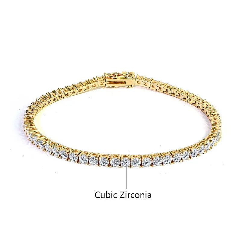 18K Gold Plated 3mm 4mm Tennis Bracelet Full Diamond 925 Silver Plated 18k Wedding Party Jewelry Bracelets for Women Man