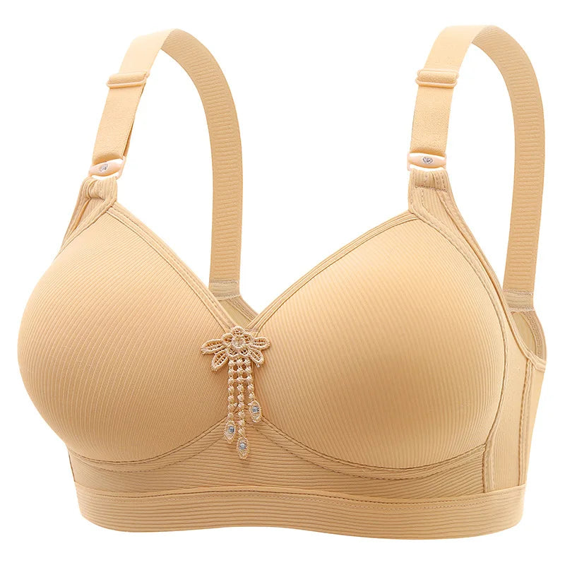 Solid Color Delicate Pendant Bra - Wireless Gathering Breathable