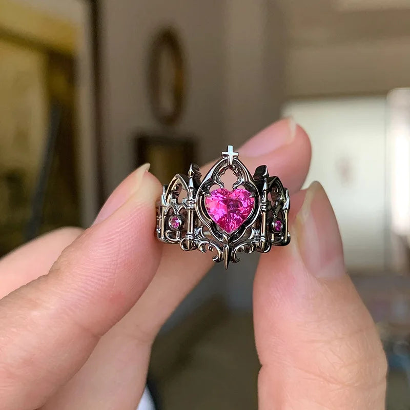 Gothic Cross Ring Heart-Shaped Ring Women's Special Fun Light Luxury French Medieval Men's Adjustable Rings In Multiple Colors