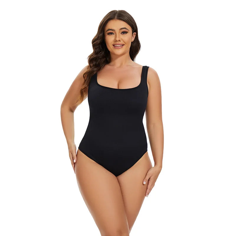 GUUDIA Ribbed Tummy Jumpsuit - Daily Shaper Bodysuit Open Crotch