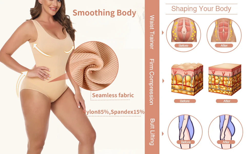 Bodysuit Shapewear - Tummy Control Butt Lifter Low Neck Jumpsuit