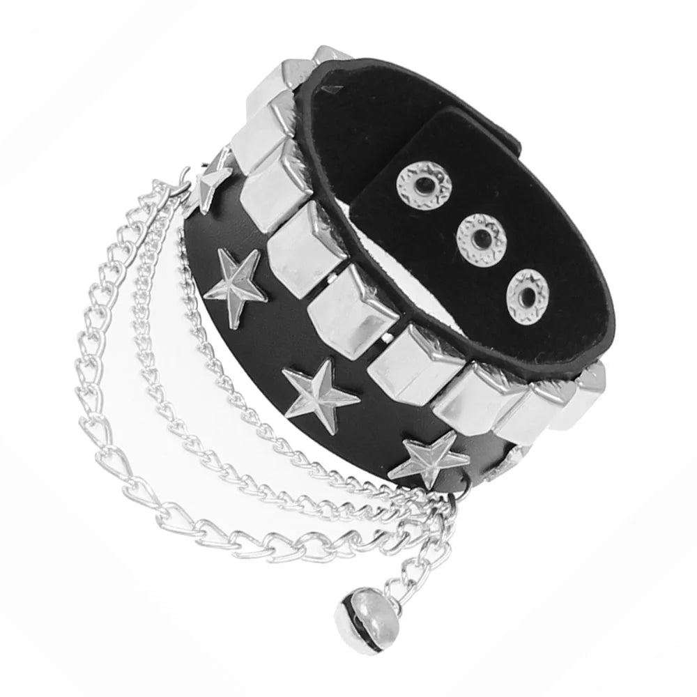 2024 Punk Dark PU Bracelet For Women Men Hip Hop Rock Chain Multi Layered Bracelet Trend Retro Gothic Jewelry Dancer Accessories