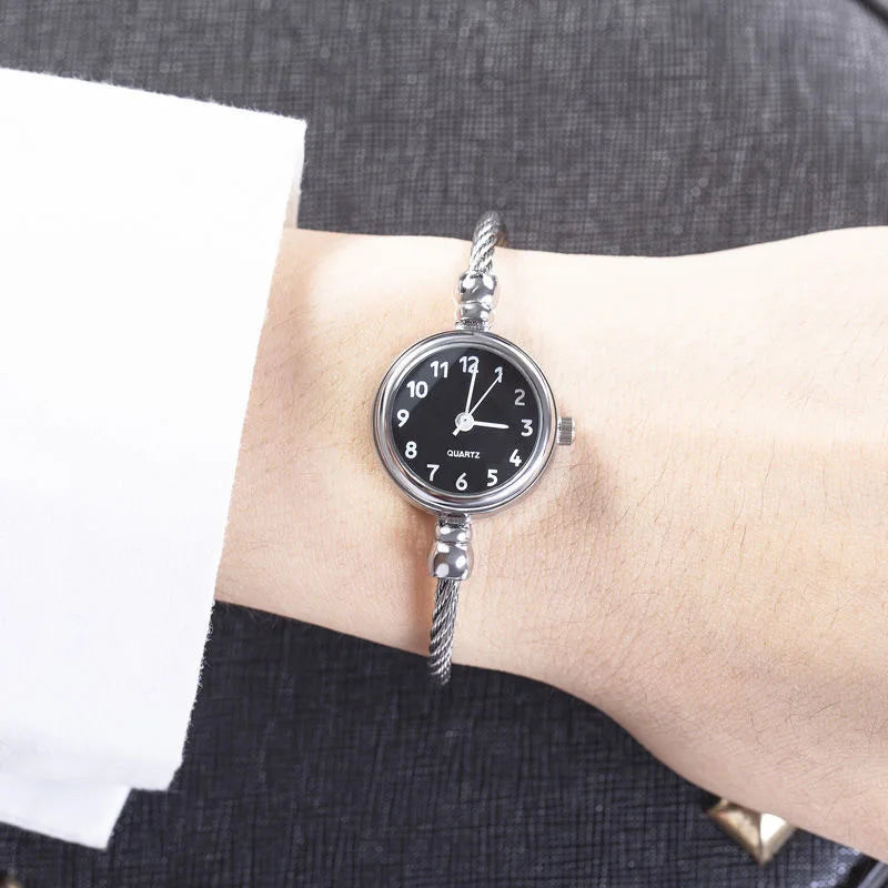 Small Gold Bangle Bracelet Watch - Retro Ladies Quartz Thin Chain