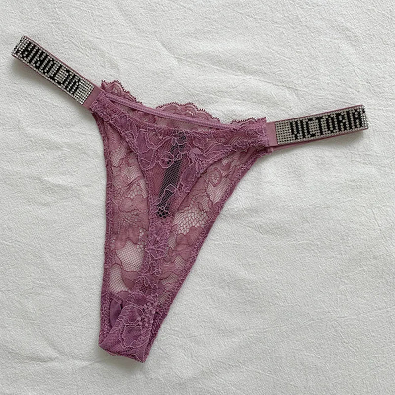 2024 New Women's Sexy Lace Panties Sheer Fashionable Breathable Seamless Patterned with Rhinestones Panties Thong Underwear