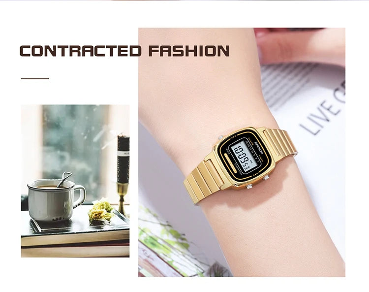 SANDA Golden Quartz Watch - Waterproof Ladies Fashion Wristwatch