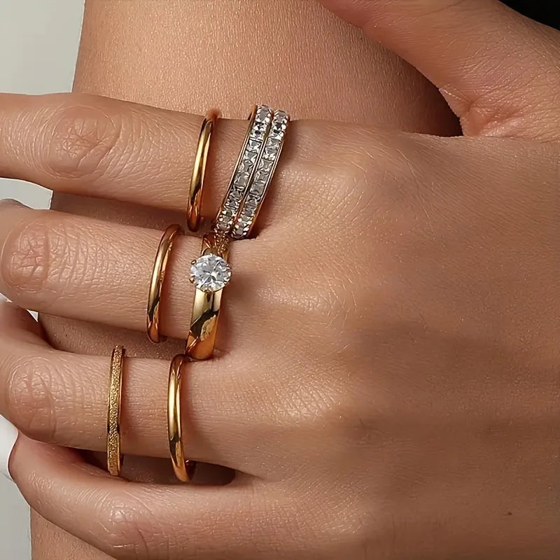 316L Stainless Steel Ring Set For Women 2025 New Trendy Luxury Zircon Finger Jewelry Accessory