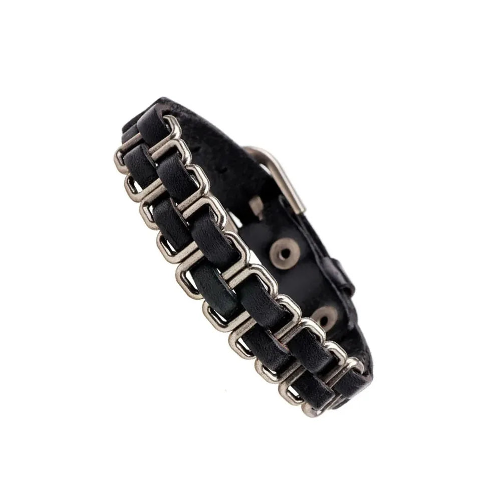 2024 Punk Dark PU Bracelet For Women Men Hip Hop Rock Chain Multi Layered Bracelet Trend Retro Gothic Jewelry Dancer Accessories