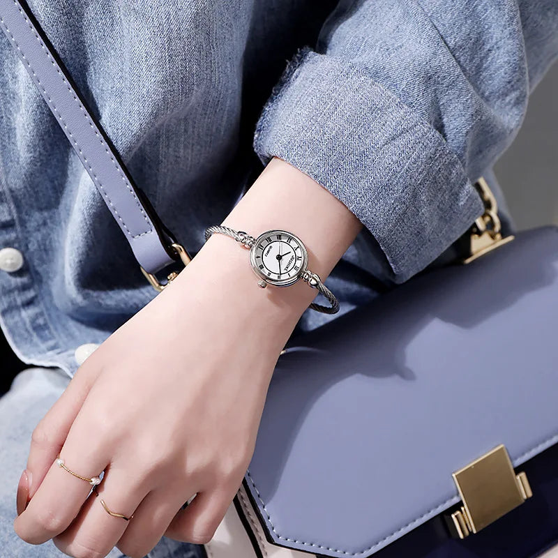 Small Gold Bangle Bracelet Watch - Retro Ladies Quartz Thin Chain