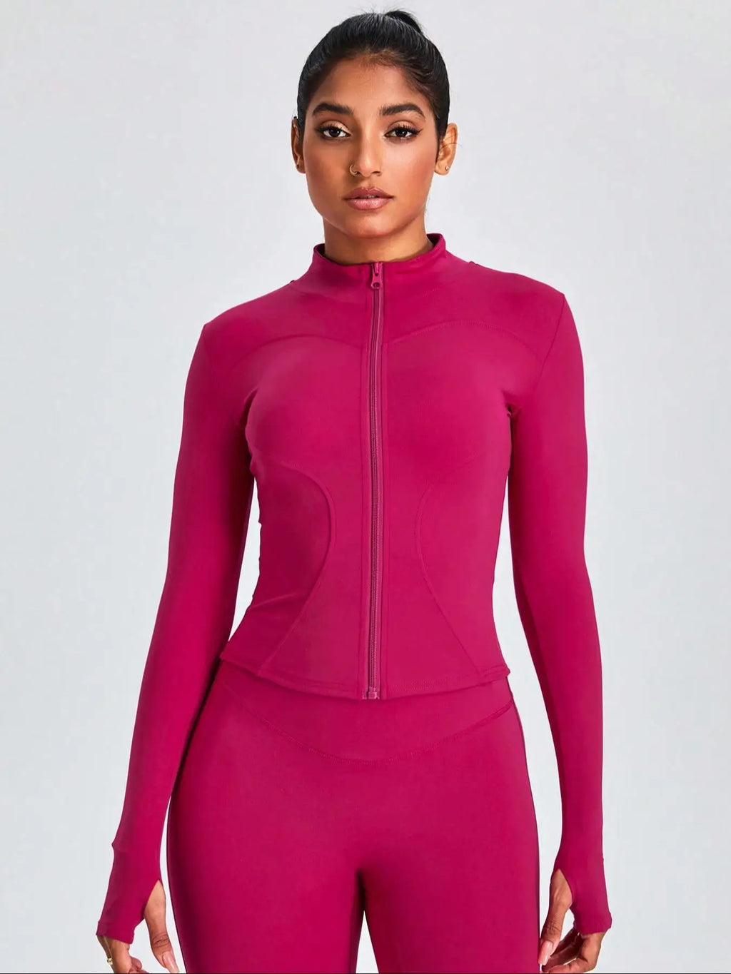 Fitfemme Two-Piece Sports Set - Zip Mock Neck Jacket & Leggings