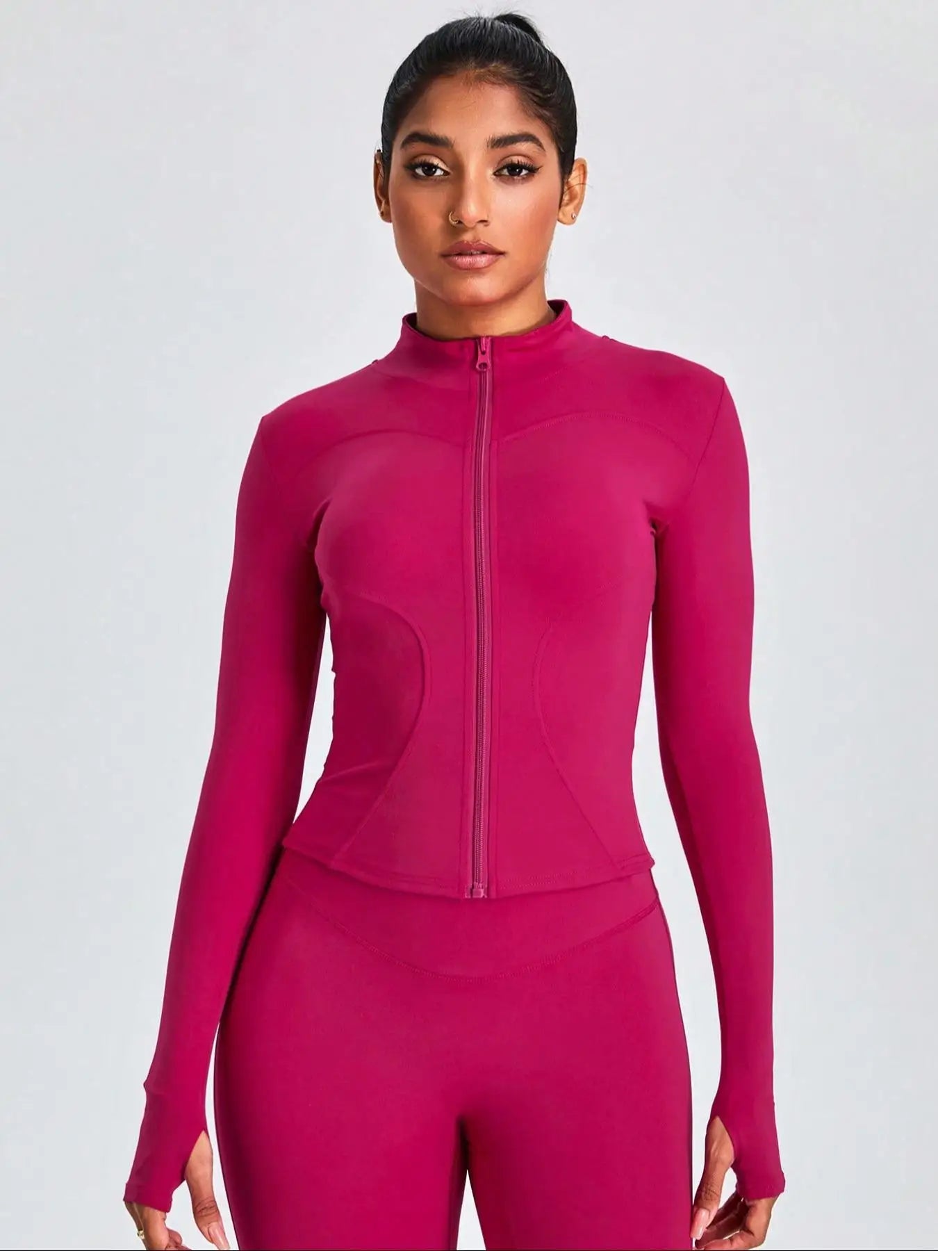 Fitfemme Two-Piece Sports Set - Zip Mock Neck Jacket & Leggings