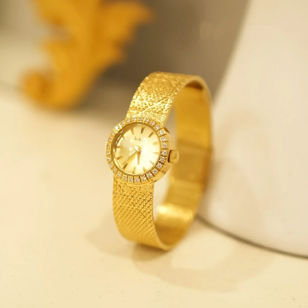 Vintage Small  Dial  Women's Wistwatch Diamond Retro Luxury Elegant  Gifts for Women Brass Band 24K Gold Plated High Quality