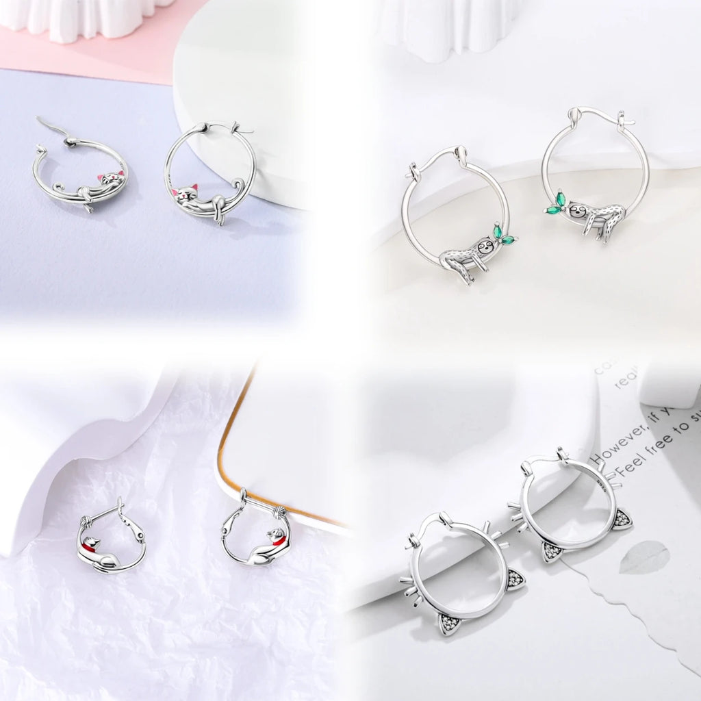Unicorn Earrings 925 Sterling Silver Original Zircon Elephant Feather Dog Cat Blue Star Small Earrings For Women Jewelry Gift