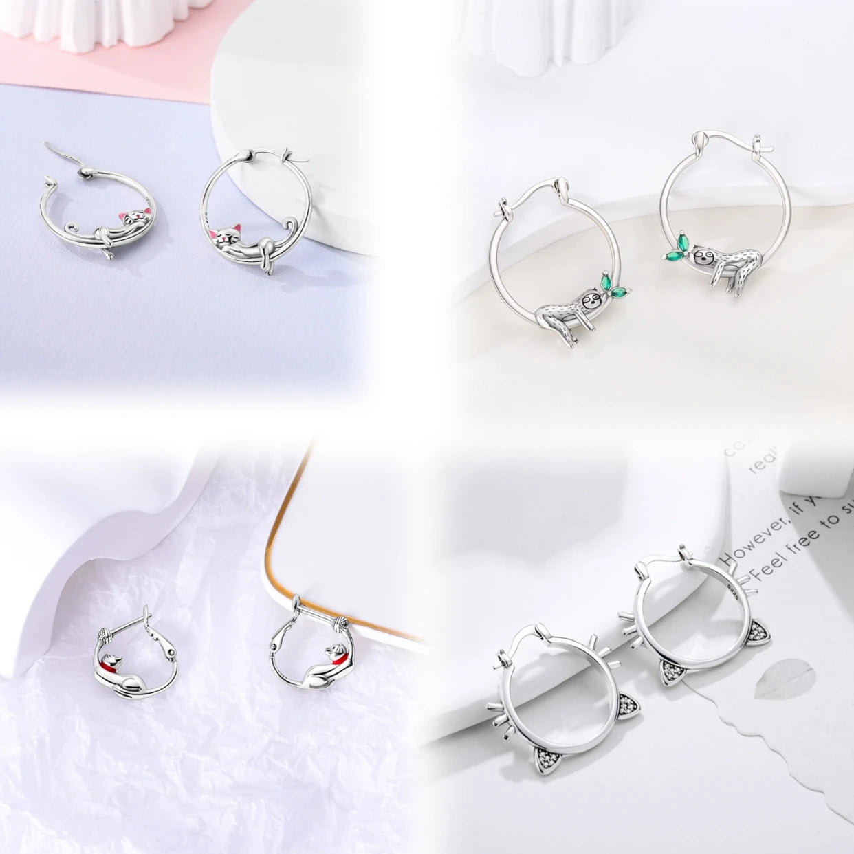 Unicorn Earrings 925 Sterling Silver Original Zircon Elephant Feather Dog Cat Blue Star Small Earrings For Women Jewelry Gift