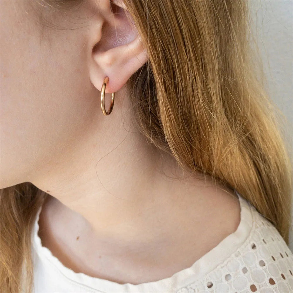 Retro Minimalism Stainless Steel Hoop Earrings for Woman Girls Gold Color Metal Circle Earring Party Gifts Simple Jewelry