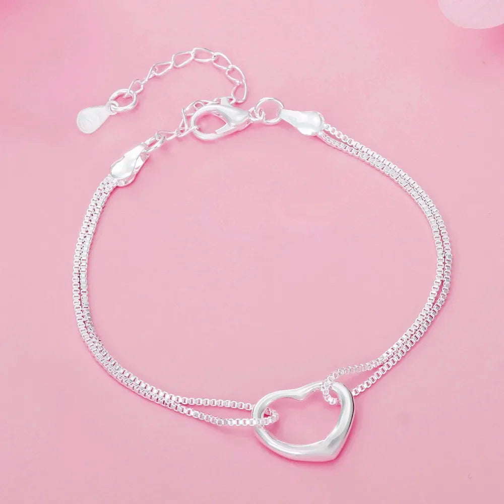 Hot fine 925 Sterling Silver romantic heart bracelets for women fashion designer party wedding Accessories Jewelry holiday gifts