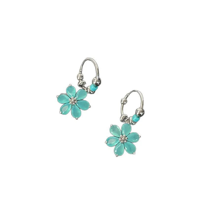 French Fresh Sweet Mint Colored Flower Hoop Earrings For Women Fashionsimple Metal Jewelry Summer Daily Earrings Gifts