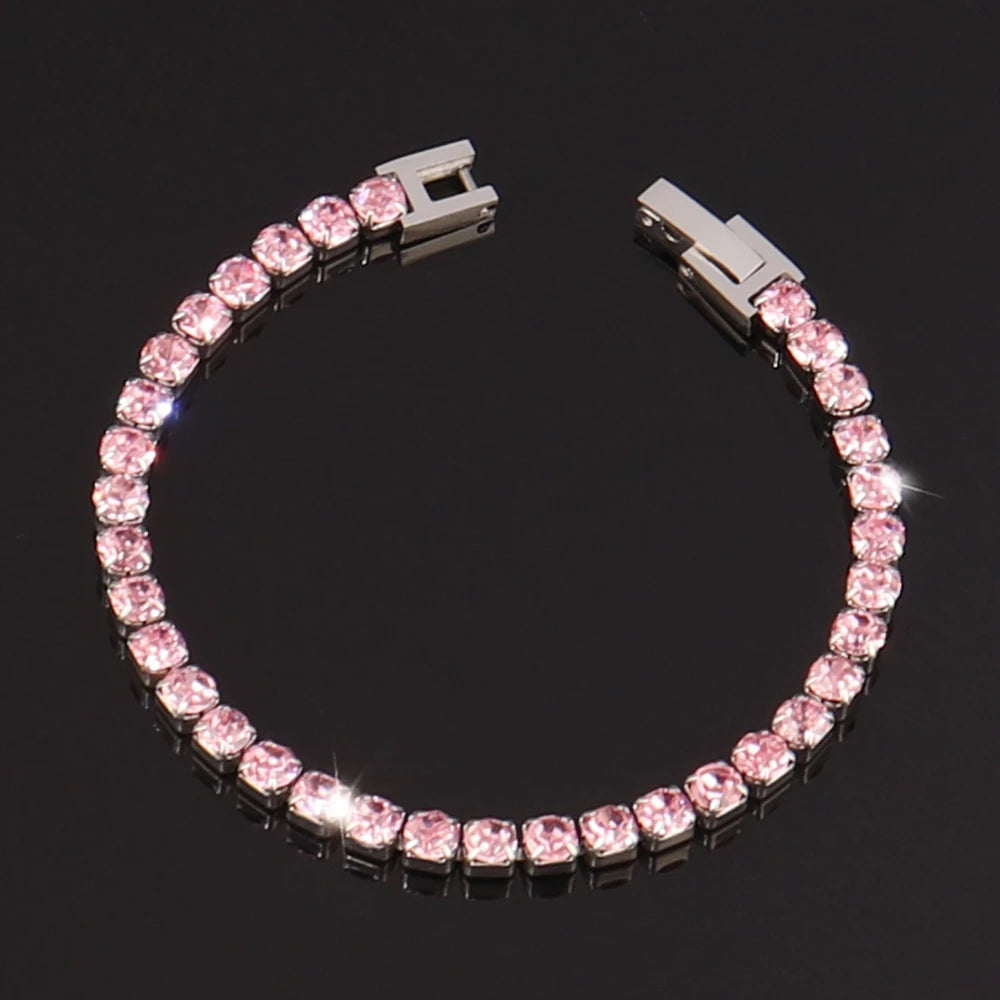 316L 4mm Stainless Steel Bracelet For Women Men's Hip Hop Tennis Chain Bracelets Luxury Color Crystal Zircon Bracelet Jewelry