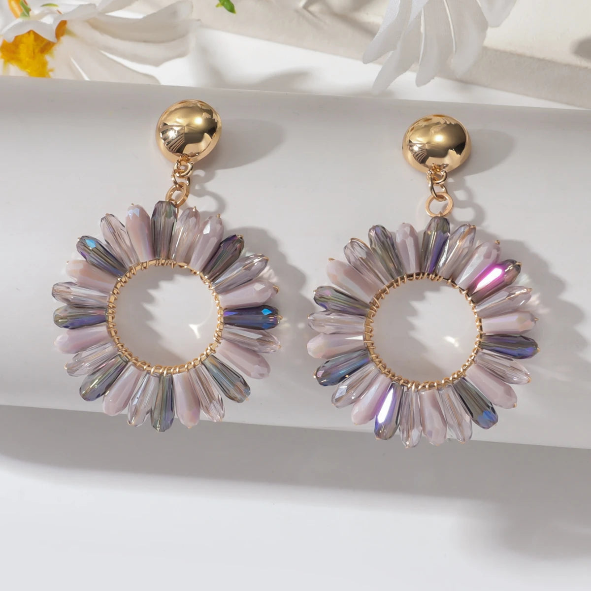 1 Pair of Bohemian Dangle Earrings Hollow Flower Design Set with Rhinestones Multicolor, with Everyday Outfit Party Accessories