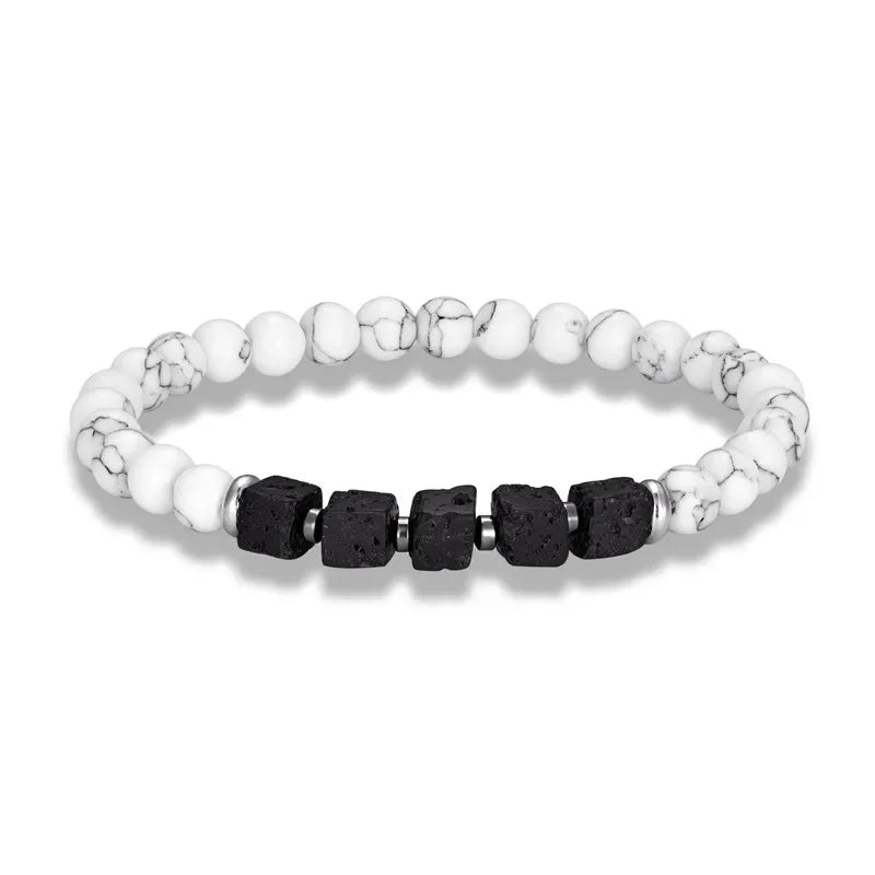 YIZIZAI Black Matte Onyx with Cube Lava Bracelet Yoga Balance Energy Stretch Bracelet Men Women Natural Gemstone Healing Jewelry