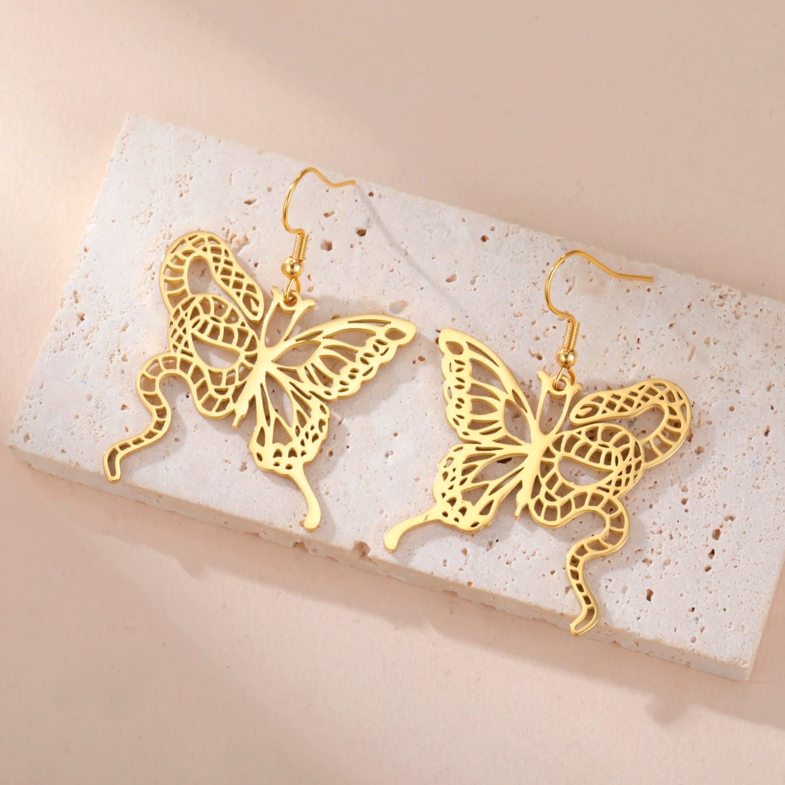 Lucktune Butterfly Snake Drop Earrings Stainless Steel Animals Earrings For Women Fashion Jewelry Woman Accesories Party Gifts