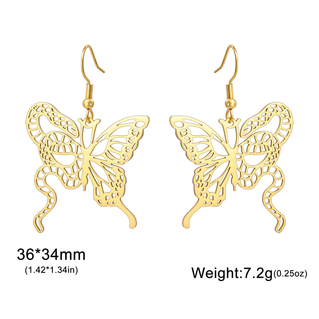 Lucktune Butterfly Snake Drop Earrings Stainless Steel Animals Earrings For Women Fashion Jewelry Woman Accesories Party Gifts