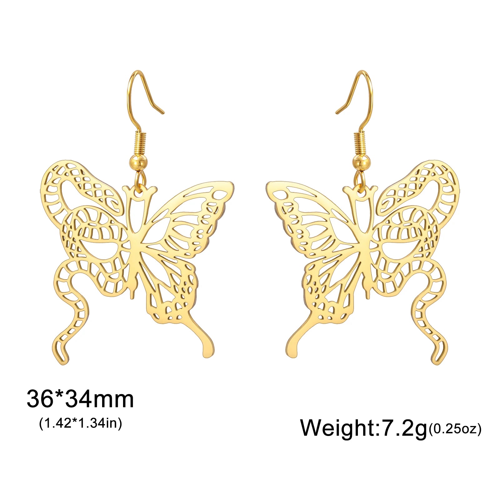 Lucktune Butterfly Snake Drop Earrings Stainless Steel Animals Earrings For Women Fashion Jewelry Woman Accesories Party Gifts
