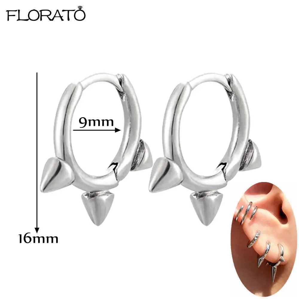 925 Sterling Silver Needle Punk Spike Rivet Hoop Earrings For Women Huggie Earrings Ear Cuff Piercing Earring Gothic Jewelry