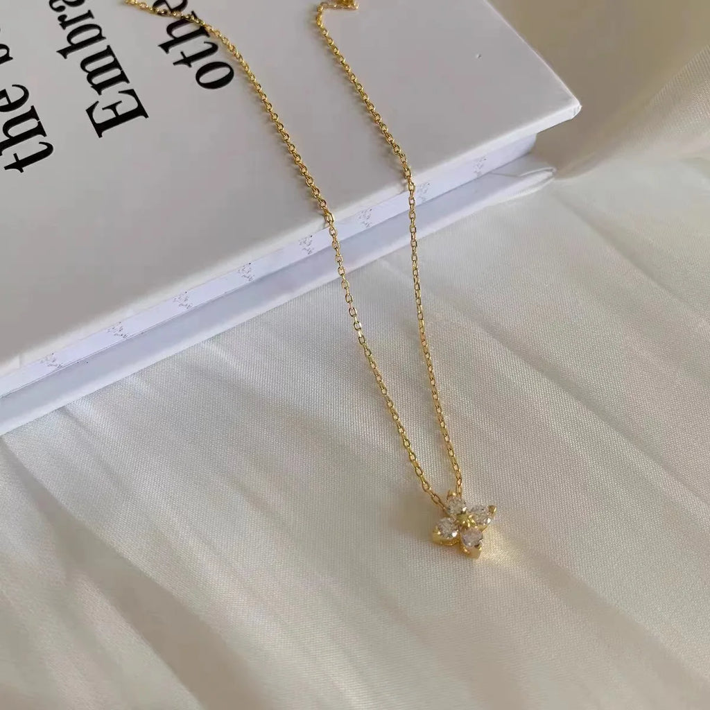LGKGL Read S925 Sterling Silver Plated 18K Gold Sparkling Zircon Flower Necklace for Women Girl Exquisite Party Jewelry Gifts