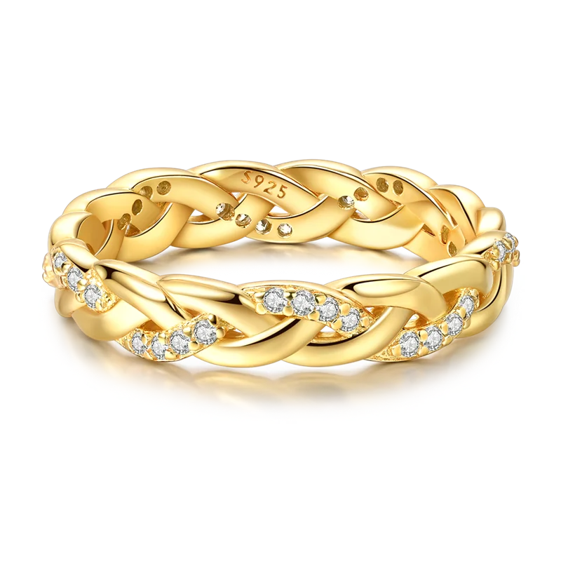 925 Sterling Silver Love Ring - Gold Sparkling Wedding Engagement
