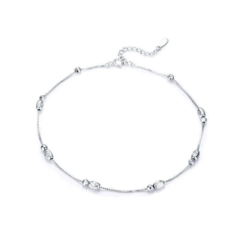 bamoer Silver Beads Anklets 925 Sterling Silver Geometric Minimalist Summer Fashion Foot Jewelry Bracelet for Ankle  SCT011
