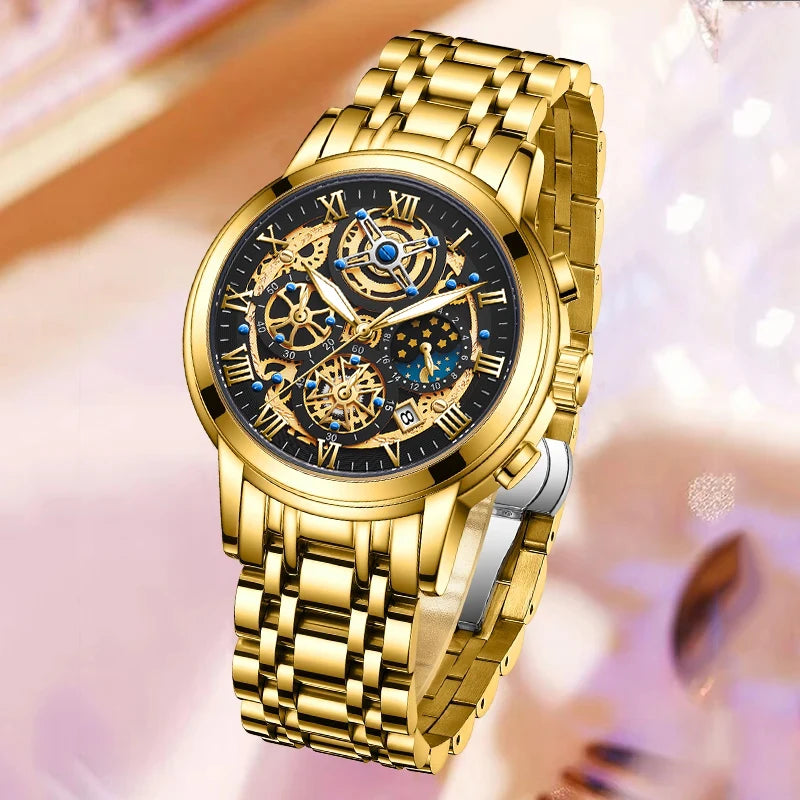 LIGE 2024 Gold Women Watch - Waterproof Sport Quartz Chronograph