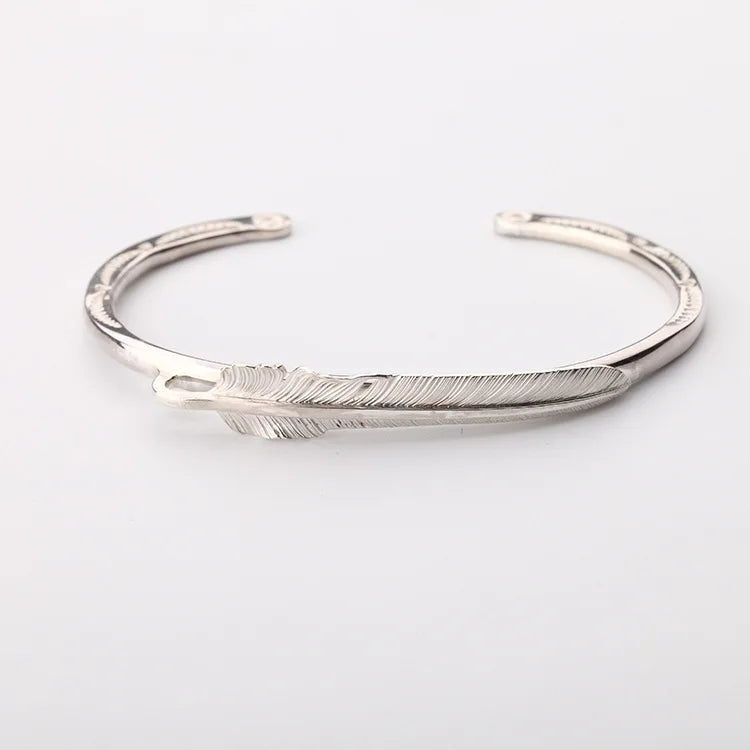 925 Sterling Silver Bracelet Bangle Feather Golden Flower Vintage Punk For Woman Men Fashion Jewelry Gift Dropship Wholesale