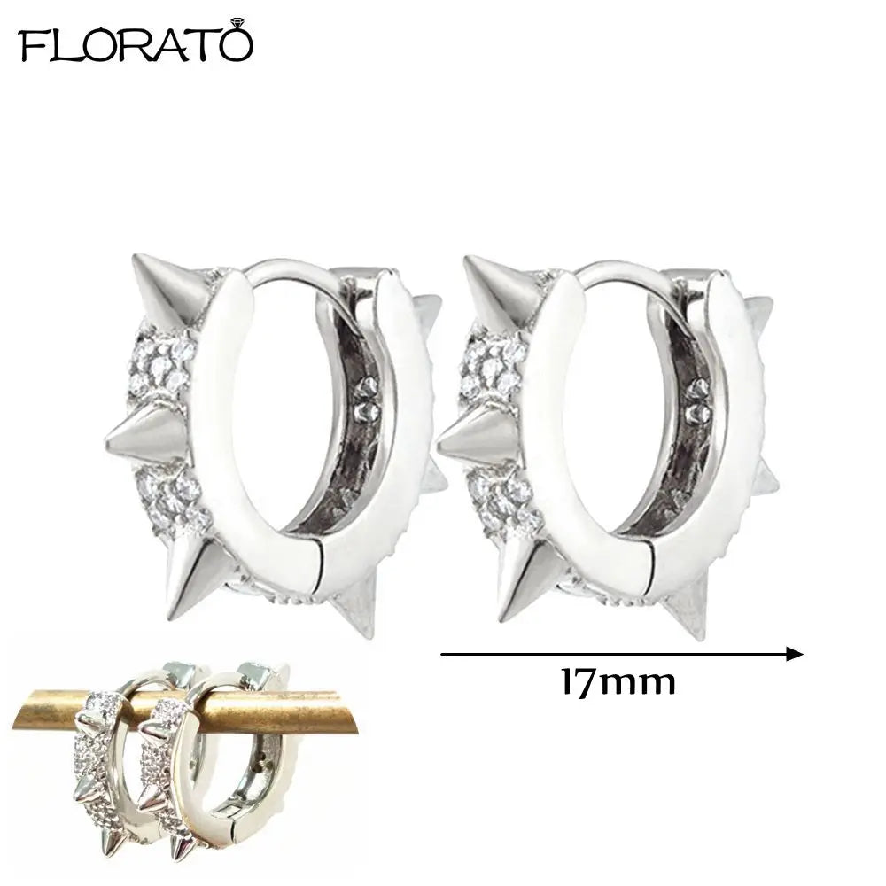925 Sterling Silver Needle Punk Spike Rivet Hoop Earrings For Women Huggie Earrings Ear Cuff Piercing Earring Gothic Jewelry
