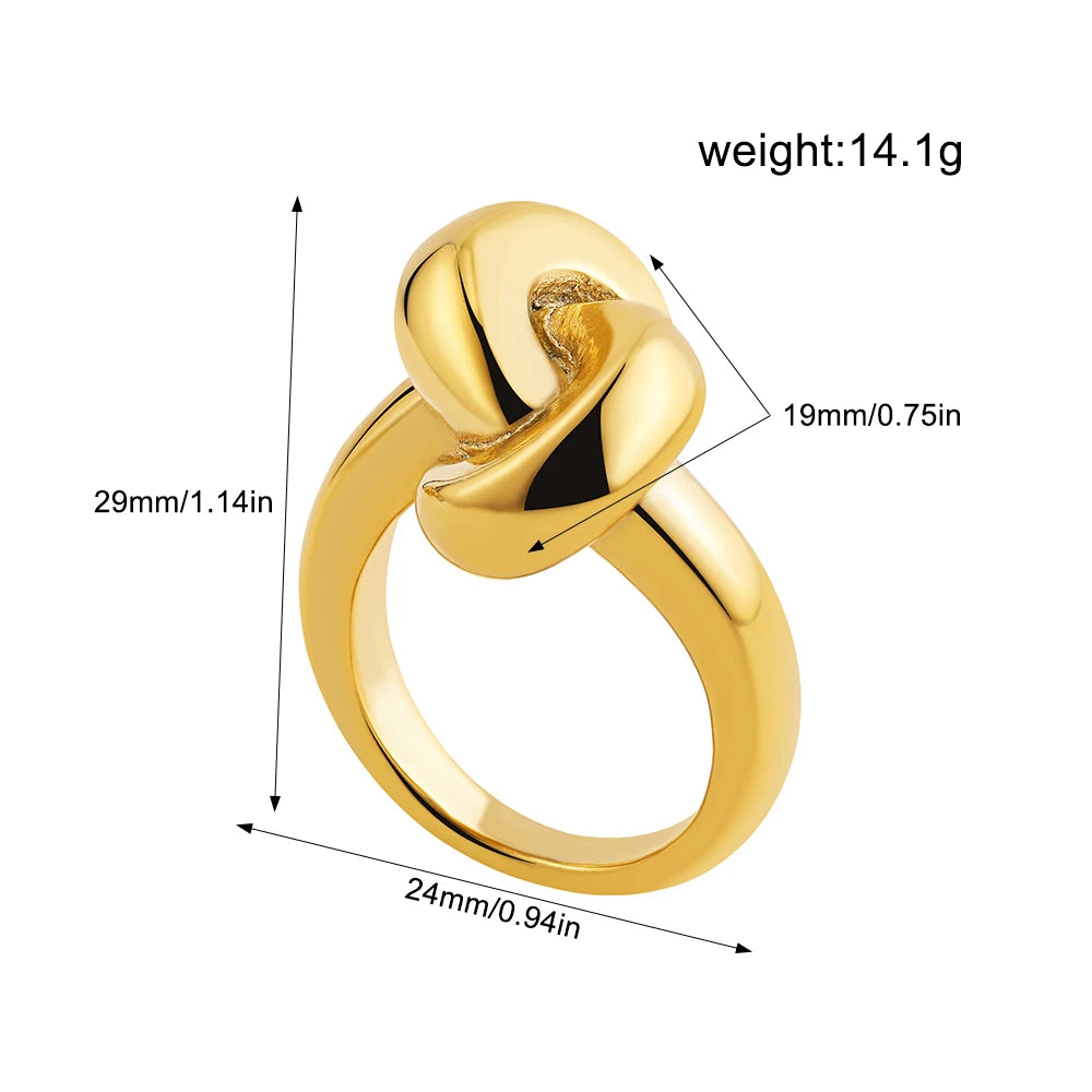 Irregular Geometric Smooth Metal Open Rings for Women Men Statement Thick Dome Finger Ring Adjustable Stainless Steel Jewelry