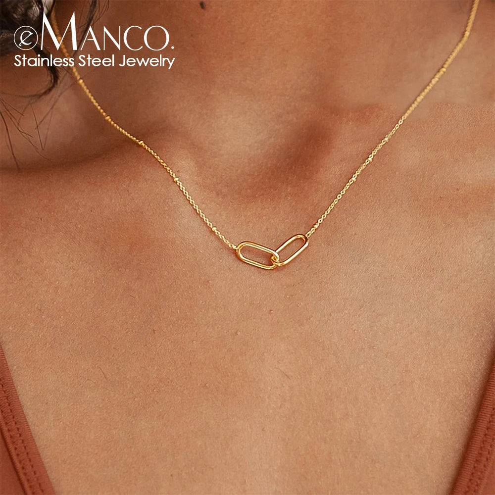 eManco Hot Fashion Stainless Steel Link Infinity Necklace Geometric Double Paperclip Pendant Women's Simple Jewelry Wholesale