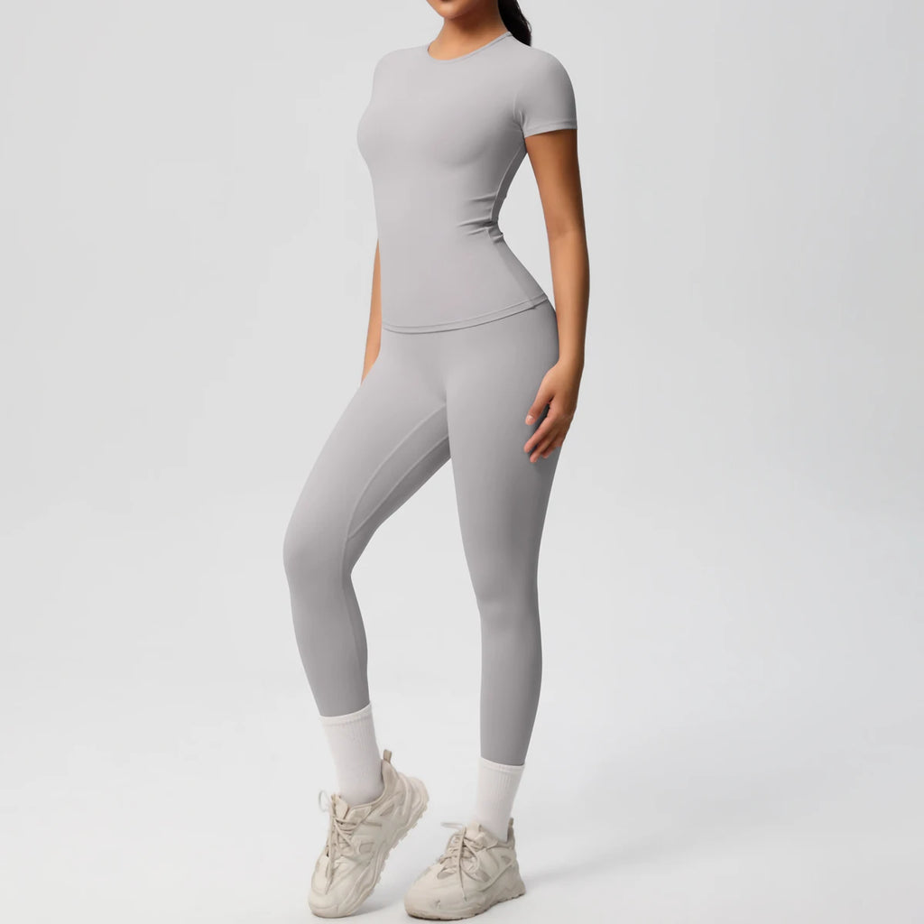 Women 2pcs Patchwork Sport Yoga Suit Gym Sports Crop Tops Sexy Bodycon Crop Tube Top Workout Leggins Booty Bum Leggins