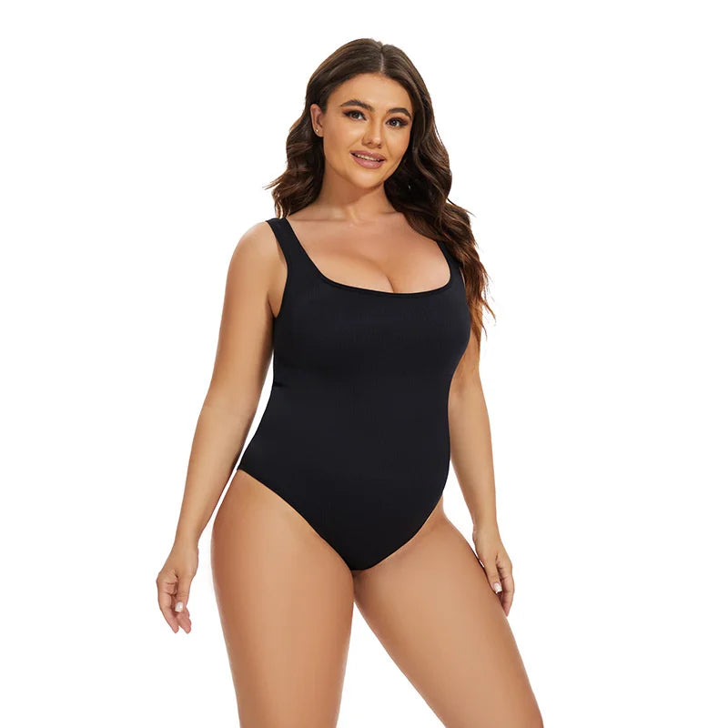 GUUDIA Ribbed Tummy Jumpsuit - Daily Shaper Bodysuit Open Crotch
