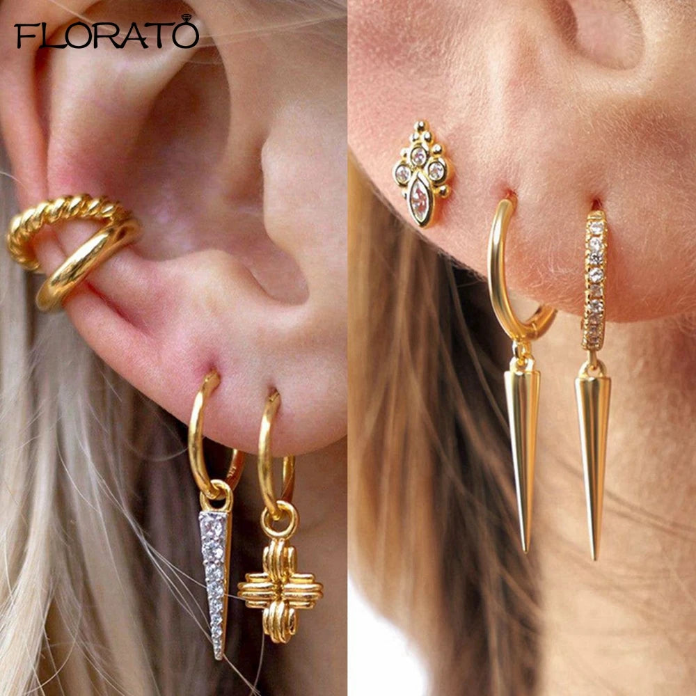 925 Sterling Silver Needle Punk Spike Rivet Hoop Earrings For Women Huggie Earrings Ear Cuff Piercing Earring Gothic Jewelry