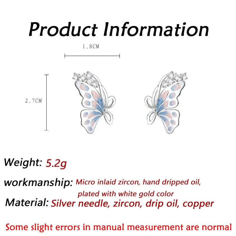 butterfly New Fashion Earrings Micro inlaid zircon Women's earrings colored metal Earrings for women versatile sexsy girls