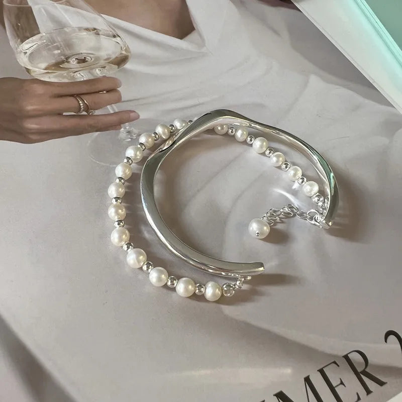 New 925 Silver Geometric Bead Punk Peace of Mind Words Irregular String Bracelet For Woman Girl Fashion Jewelry Gift Dropship