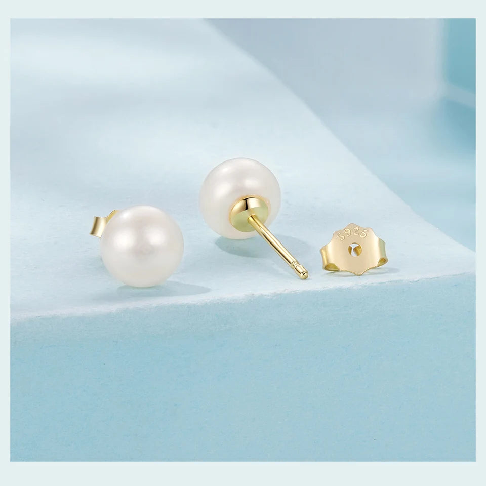 BAMOER 925 Sterling Silver AAA+ Quality Handpicked Freshwater Cultured Pearl Stud Earrings for Women Hypoallergenic Jewelry Gift